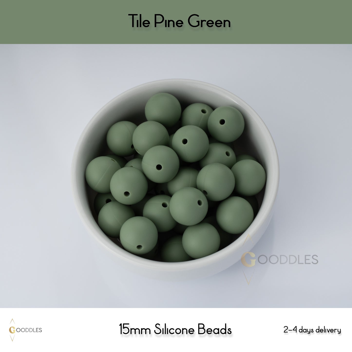 Tile Pine Green Silicone Beads Round Silicone Beads