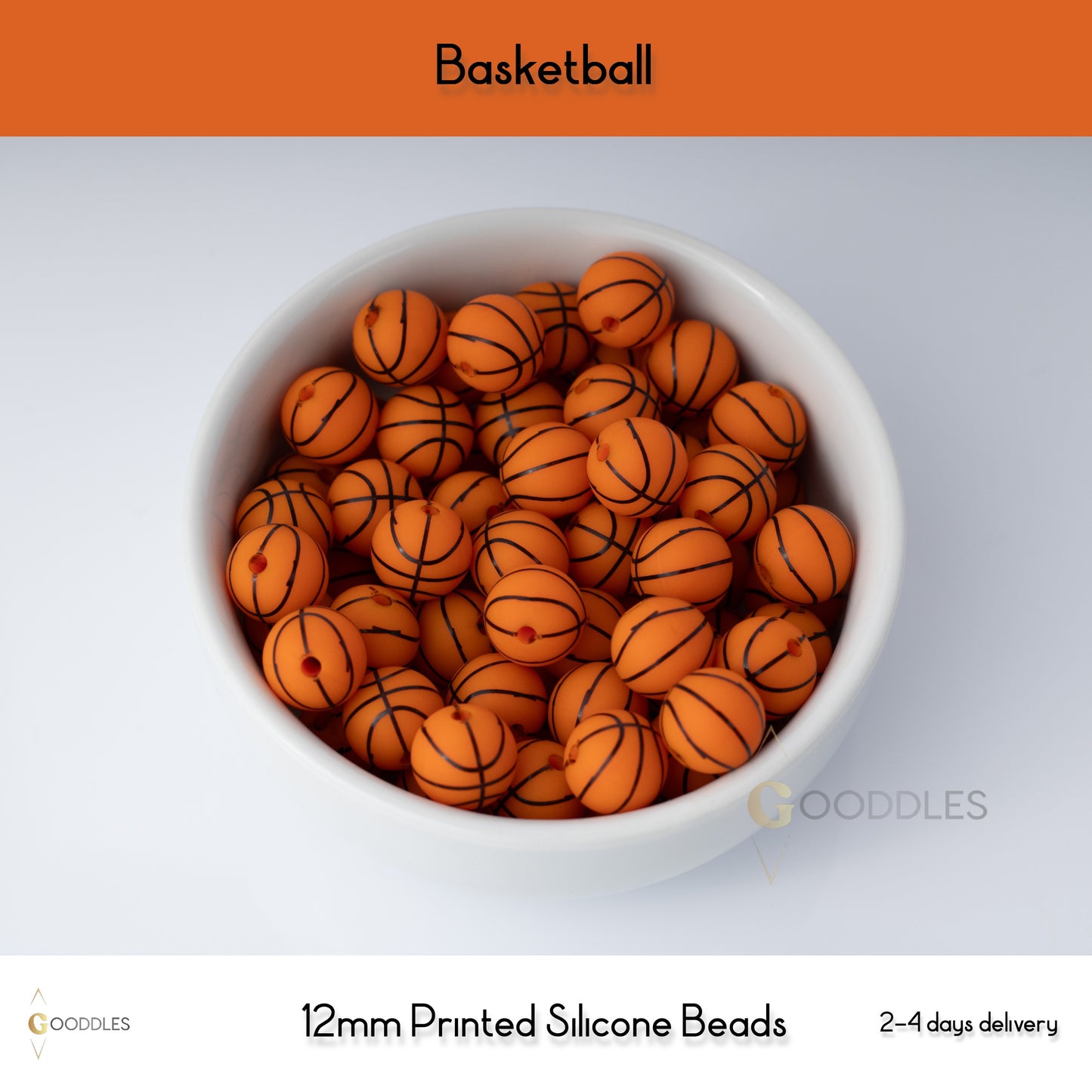 Basketball Silicone Beads Printed Round Silicone Beads