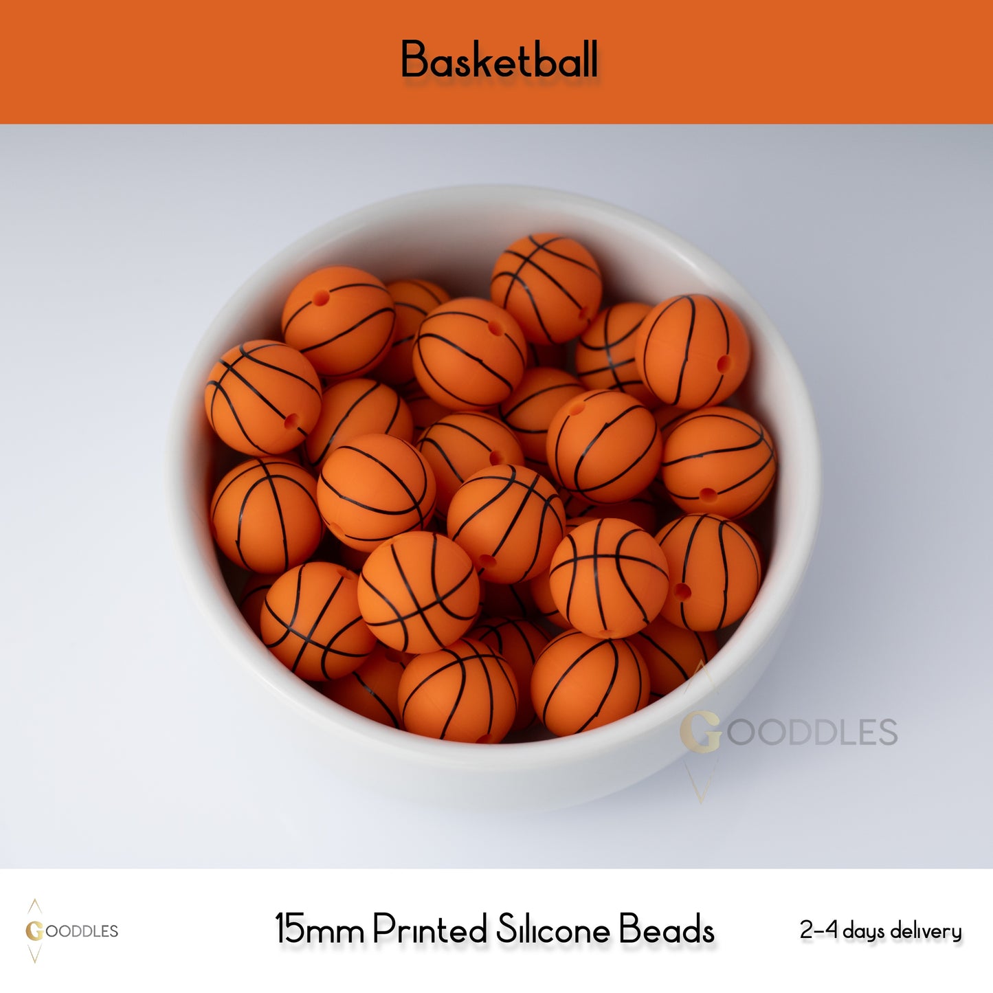 Basketball Silicone Beads Printed Round Silicone Beads