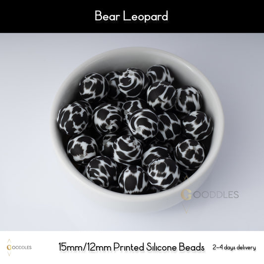 Bear Leopard Silicone Beads Printed Round Silicone Beads
