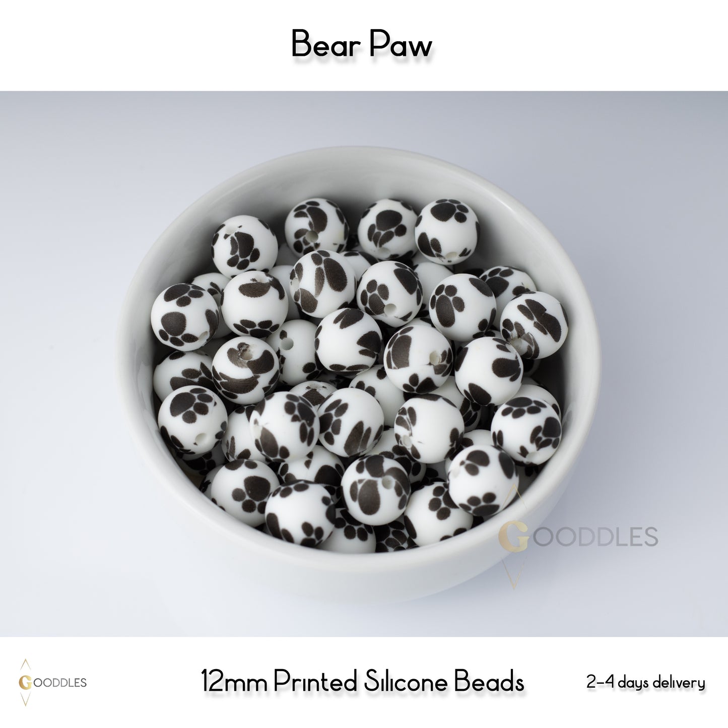 Bear Paw Silicone Beads Printed Round Silicone Beads