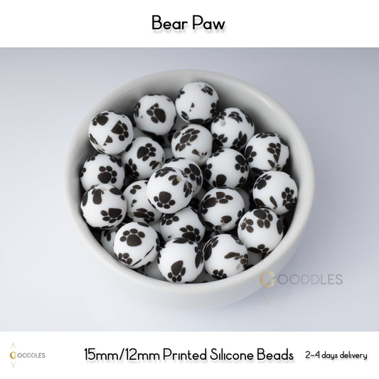 Bear Paw Silicone Beads Printed Round Silicone Beads