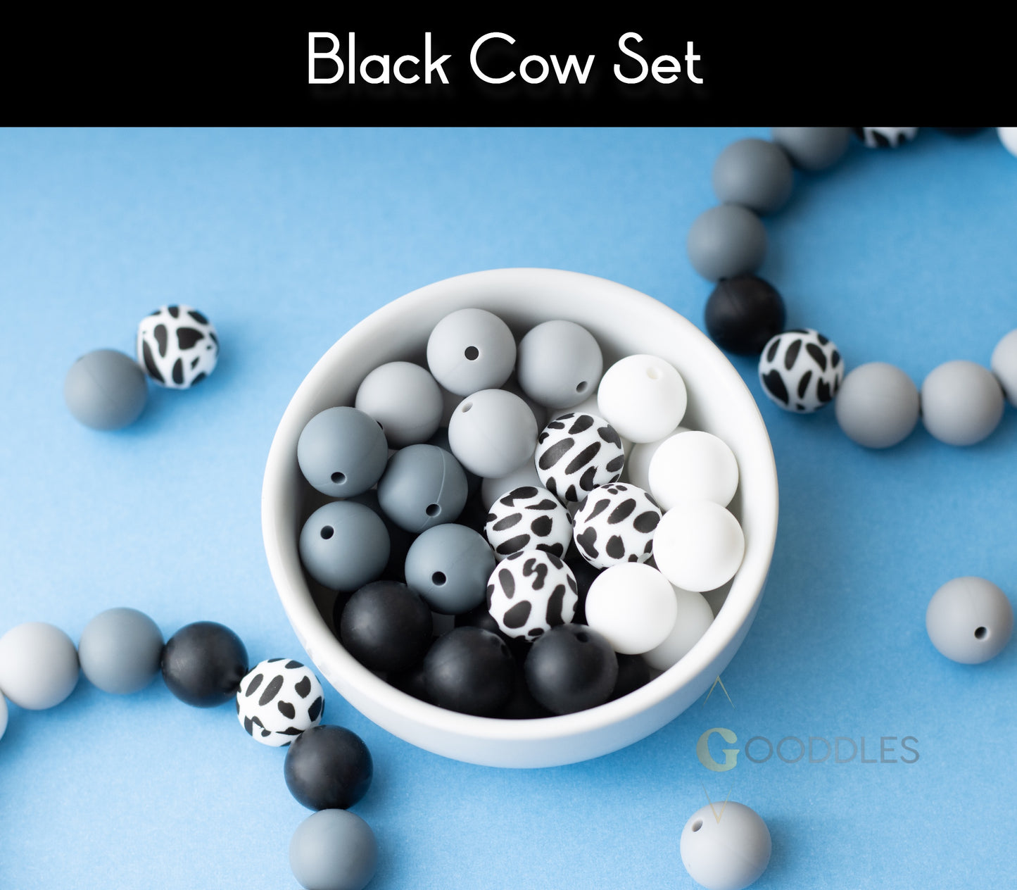 25pcs, Cow Silicone Bead Mix Round Silicone Beads