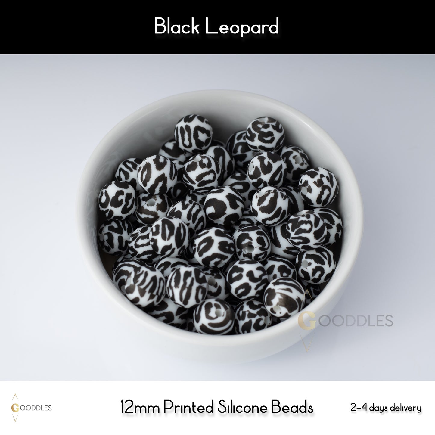 Black Leopard Silicone Beads Printed Round Silicone Beads