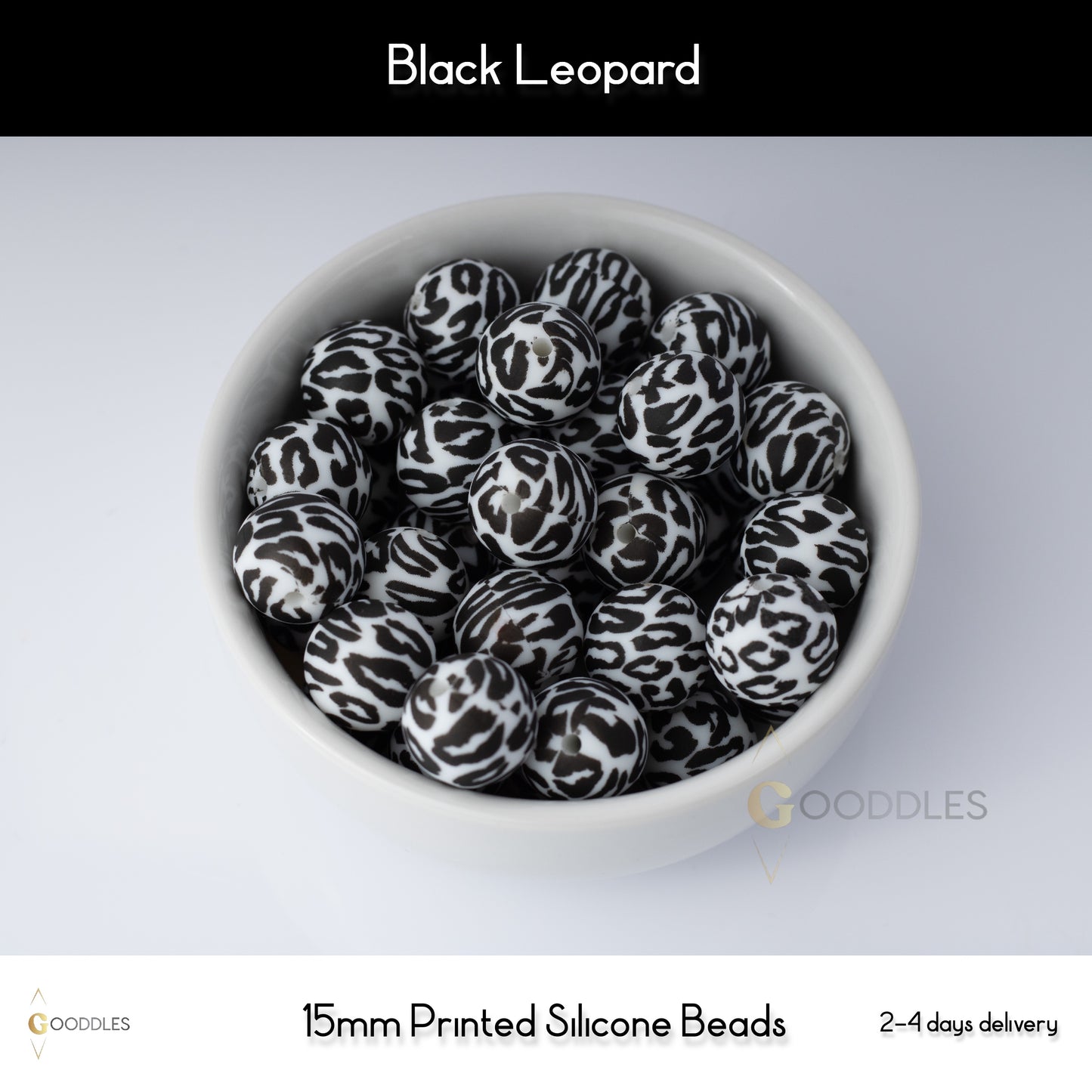 Black Leopard Silicone Beads Printed Round Silicone Beads