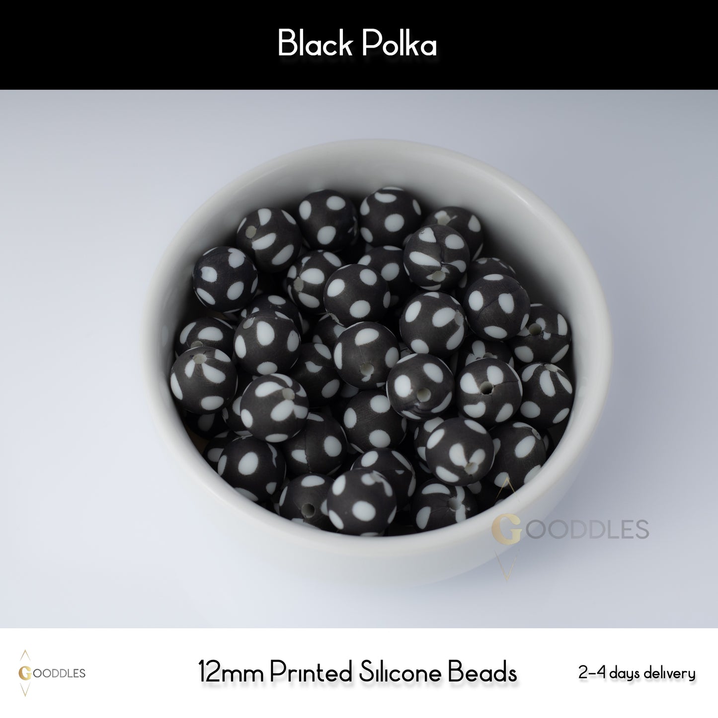 Black Polka Silicone Beads Printed Round Silicone Beads