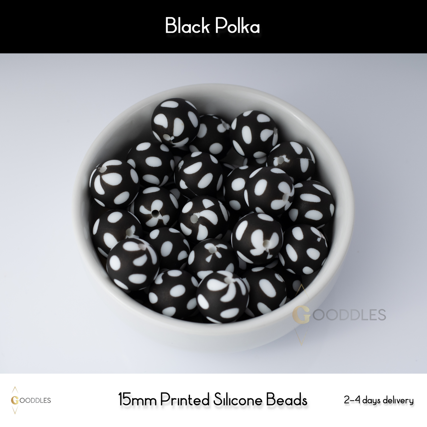 Black Polka Silicone Beads Printed Round Silicone Beads