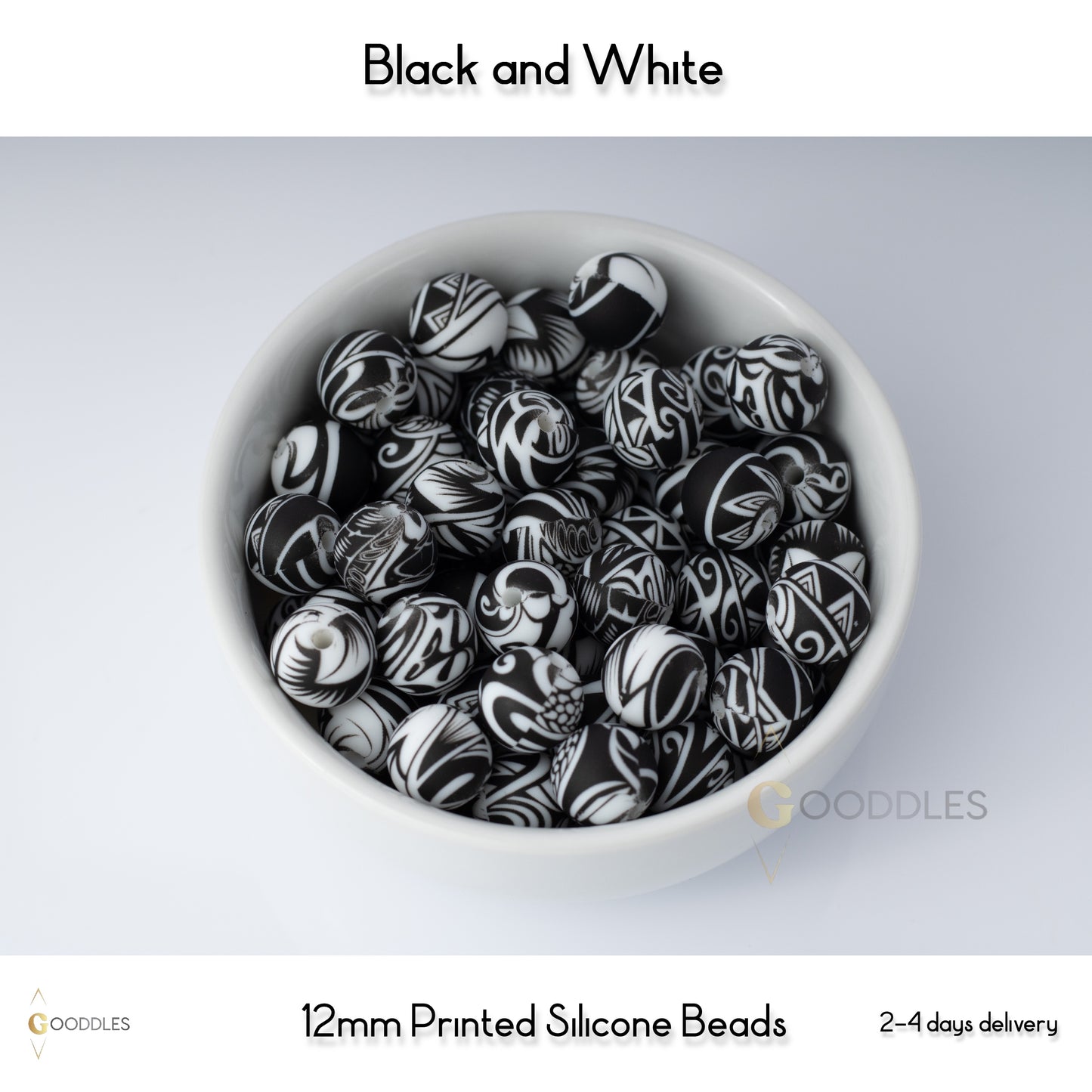 Black and White Silicone Beads Printed Round Silicone Beads