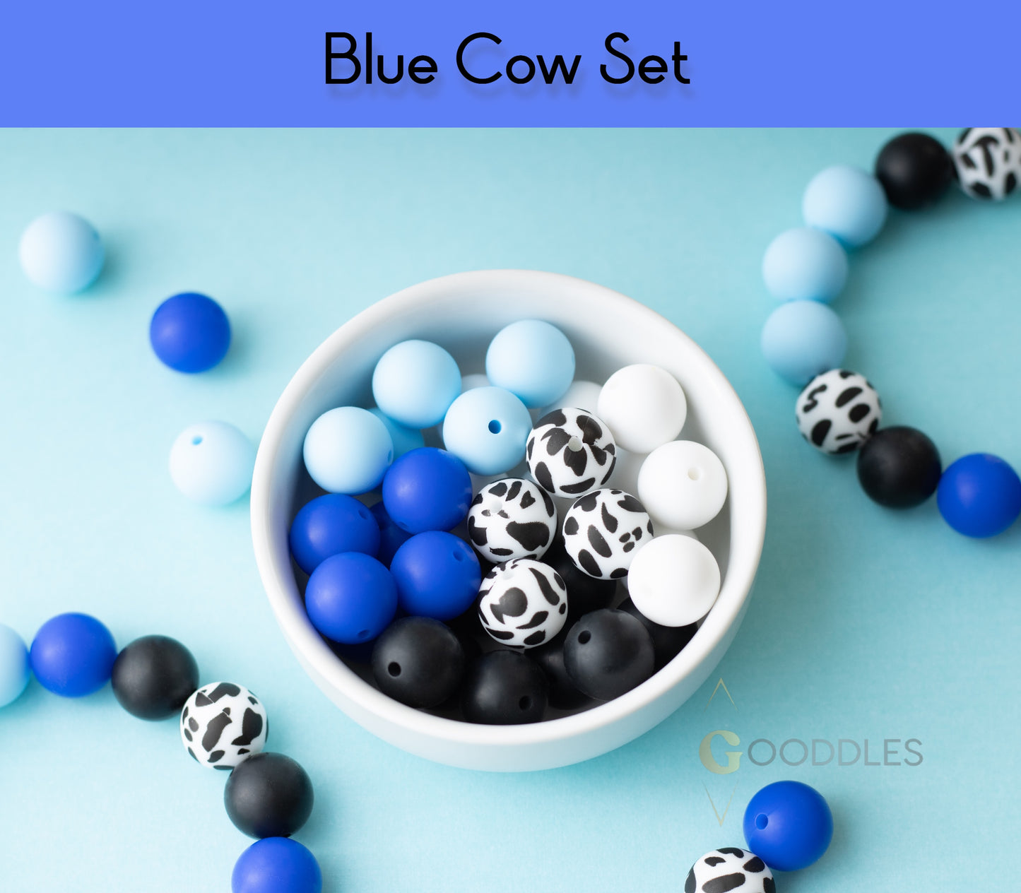 25pcs, Cow Silicone Bead Mix Round Silicone Beads