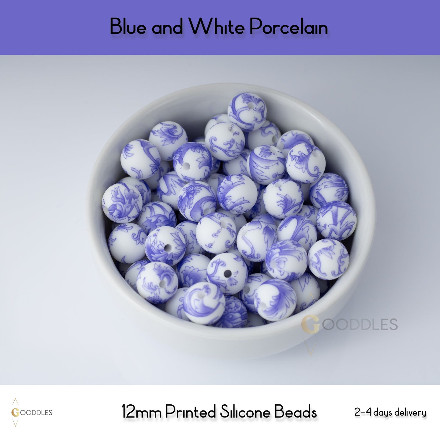 Blue and White Porcelain Silicone Beads Printed Round Silicone Beads