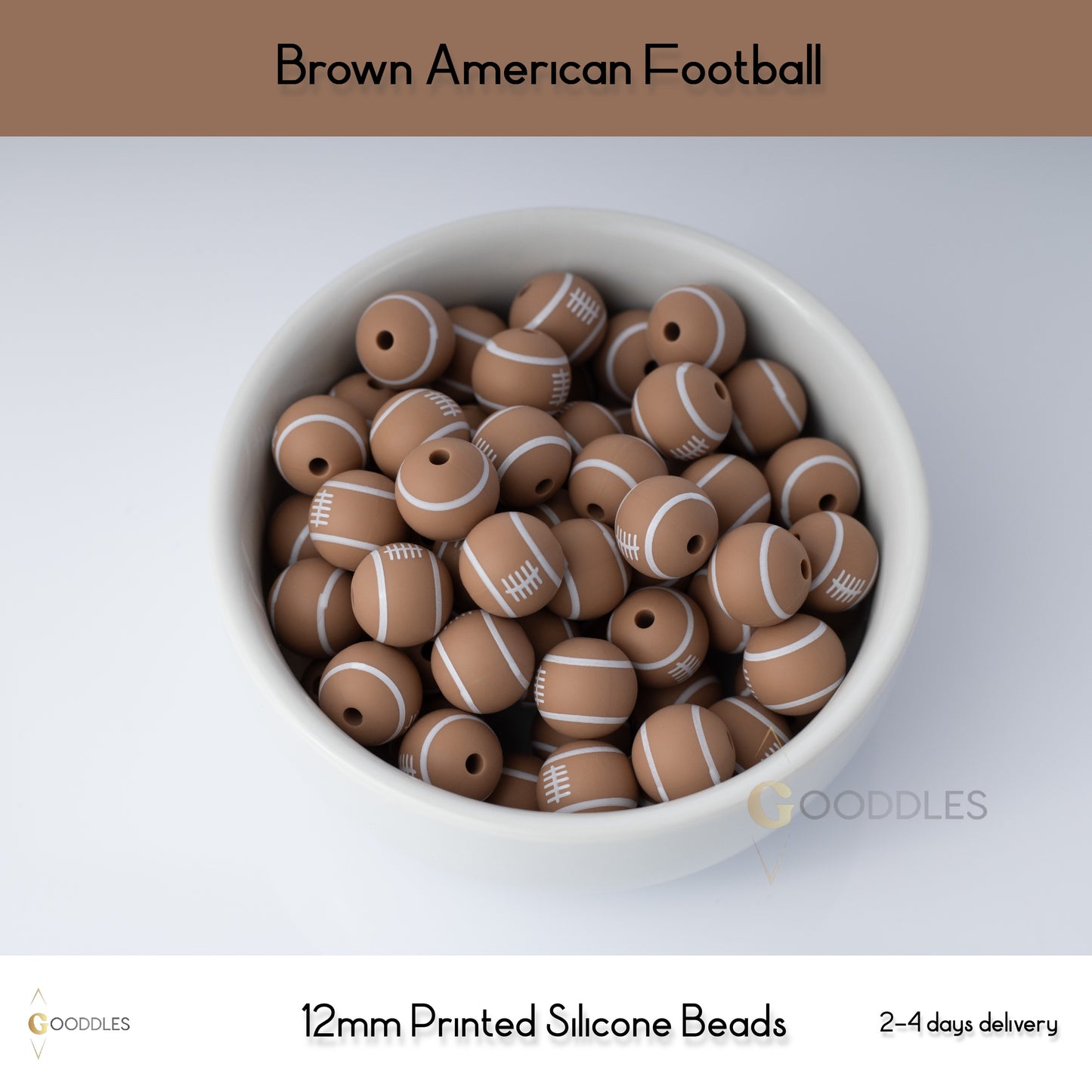 Brown American Football Silicone Beads Printed Round Silicone Beads