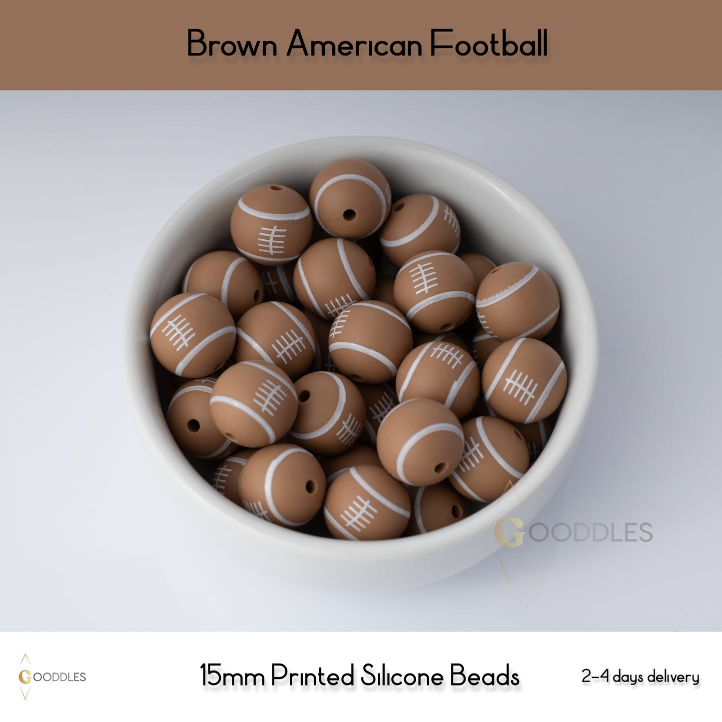 Brown American Football Silicone Beads Printed Round Silicone Beads