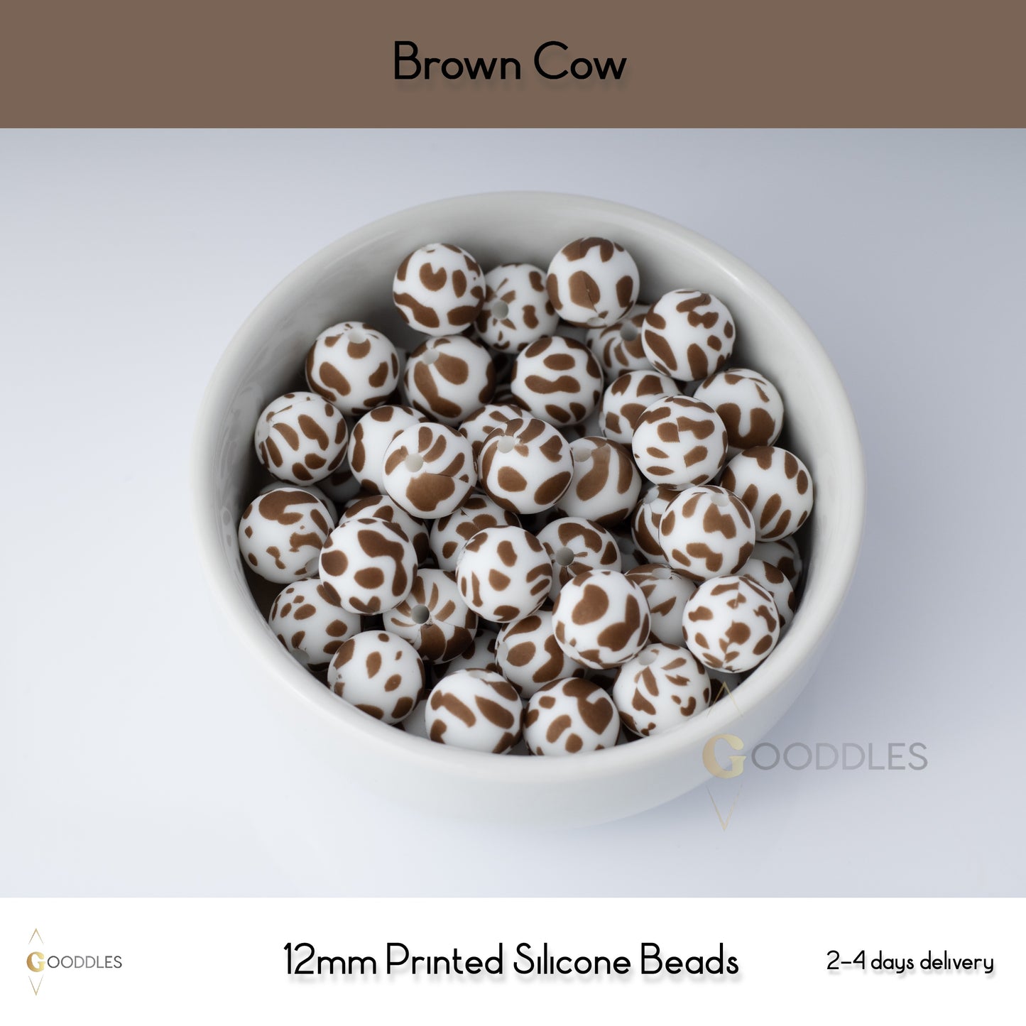 Brown Cow Silicone Beads Printed Round Silicone Beads
