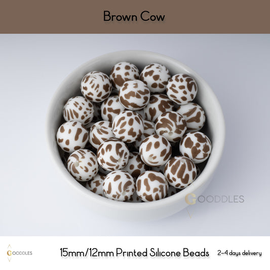 Brown Cow Silicone Beads Printed Round Silicone Beads