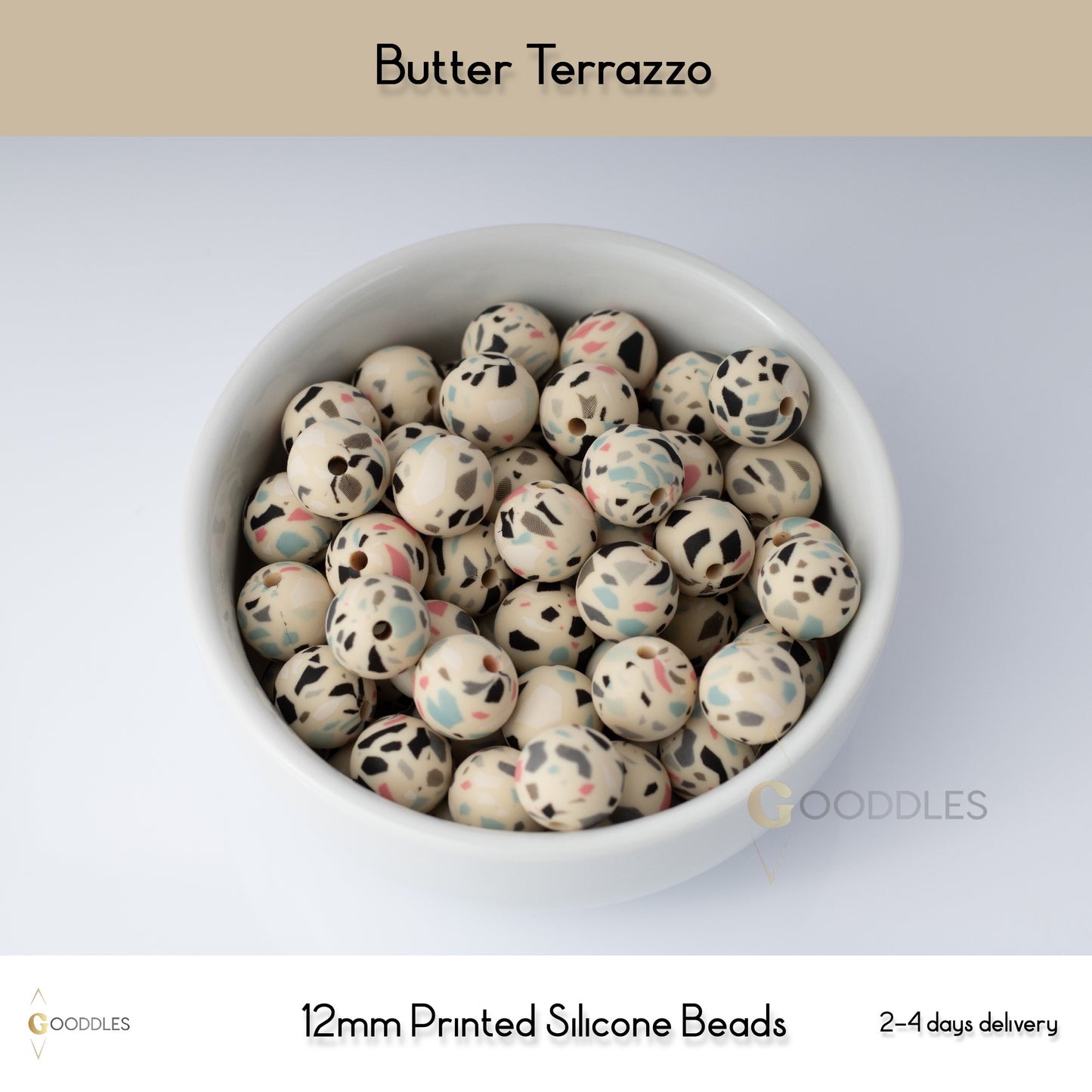Butter Terrazzo Silicone Beads Printed Round Silicone Beads