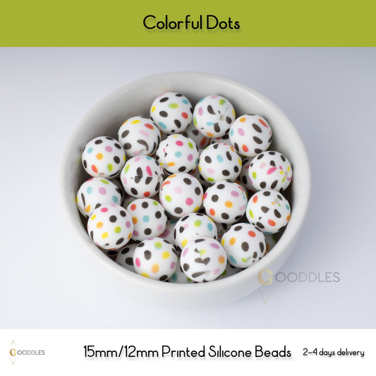 Colorful Dots Silicone Beads Printed Round Silicone Beads