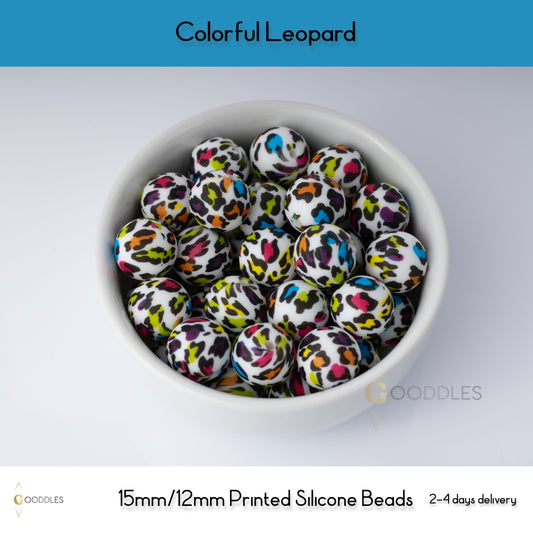 Colorful Leopard Silicone Beads Printed Round Silicone Beads