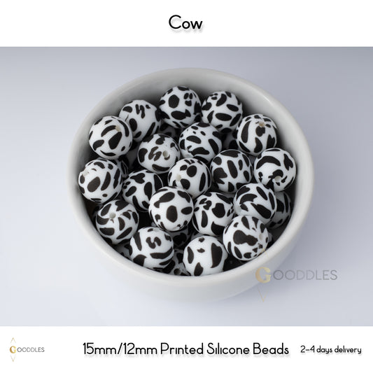 Cow Silicone Beads Printed Round Silicone Beads