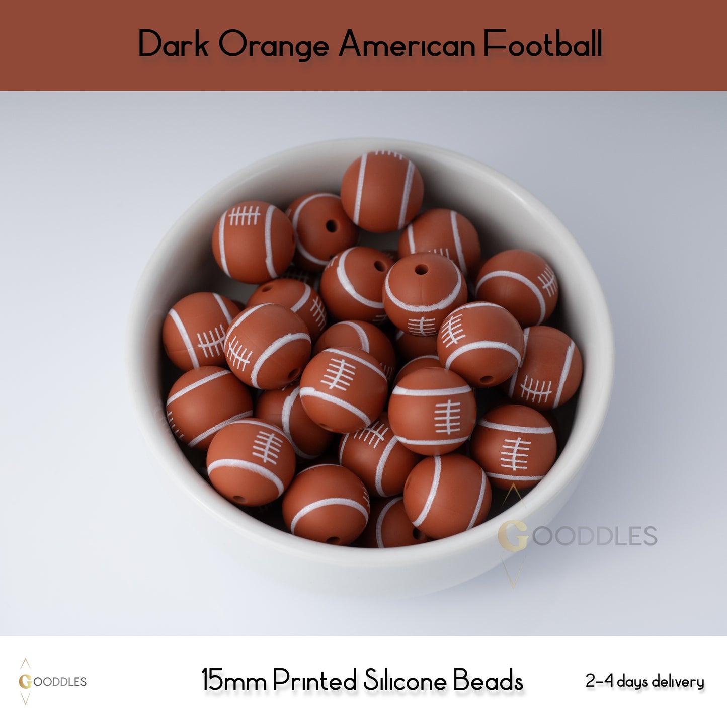 Dark Orange American Football Silicone Beads Printed Round Silicone Beads