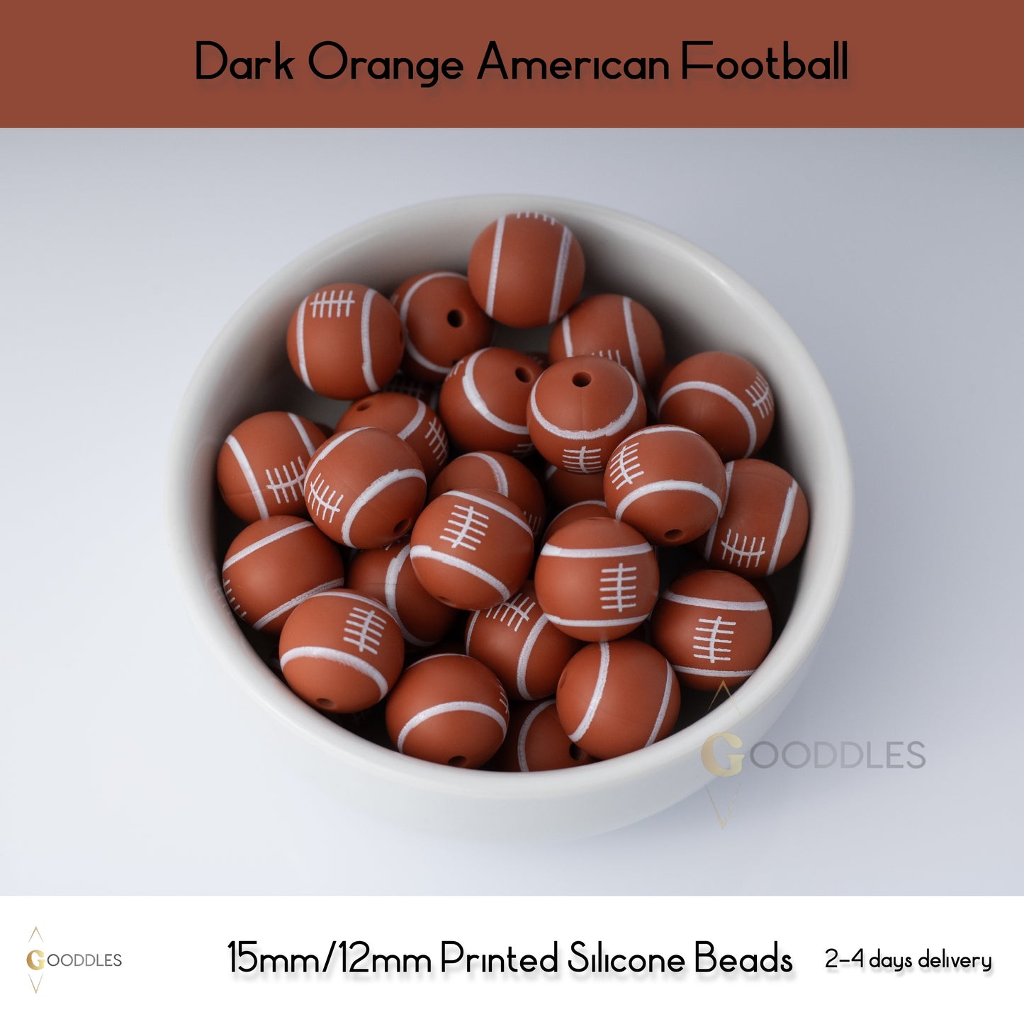 Dark Orange American Football Silicone Beads Printed Round Silicone Beads