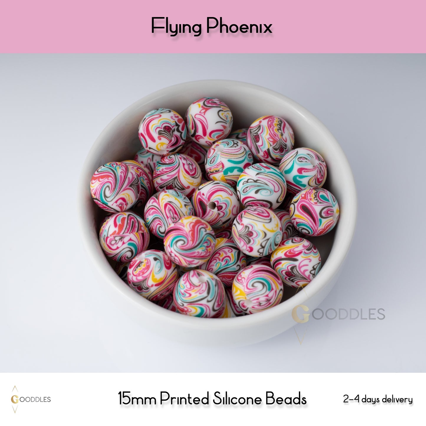 Flying Phoenix Silicone Beads Printed Round Silicone Beads