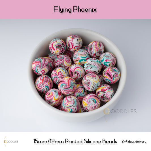Flying Phoenix Silicone Beads Printed Round Silicone Beads