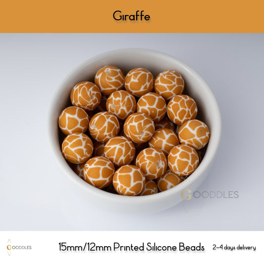 Giraffe Silicone Beads Printed Round Silicone Beads