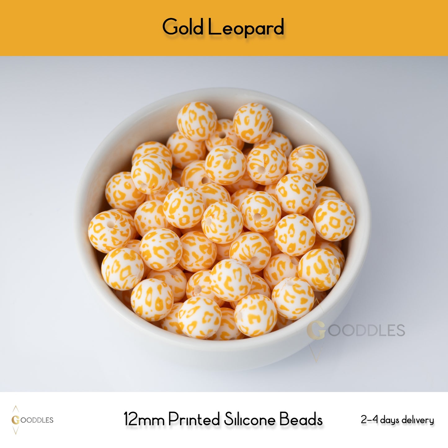 Gold Leopard Silicone Beads Printed Round Silicone Beads