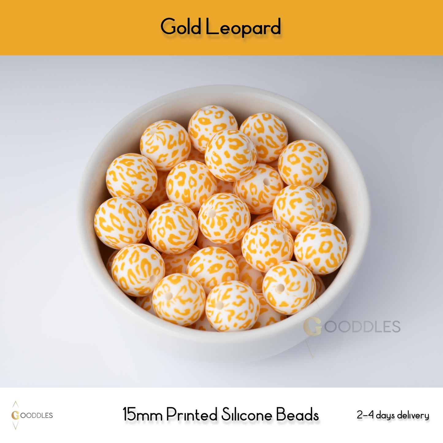 Gold Leopard Silicone Beads Printed Round Silicone Beads