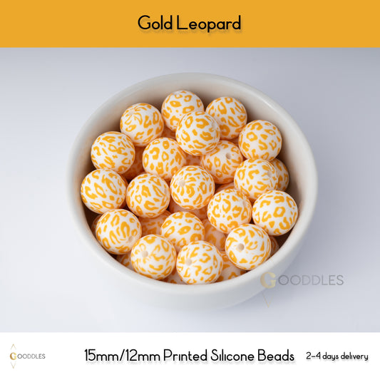 Gold Leopard Silicone Beads Printed Round Silicone Beads