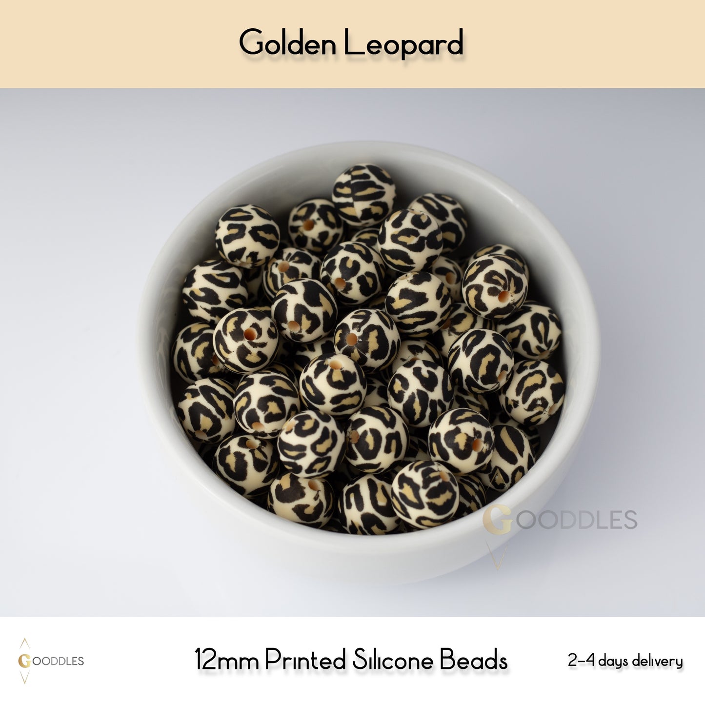 Golden Leopard Silicone Beads Printed Round Silicone Beads