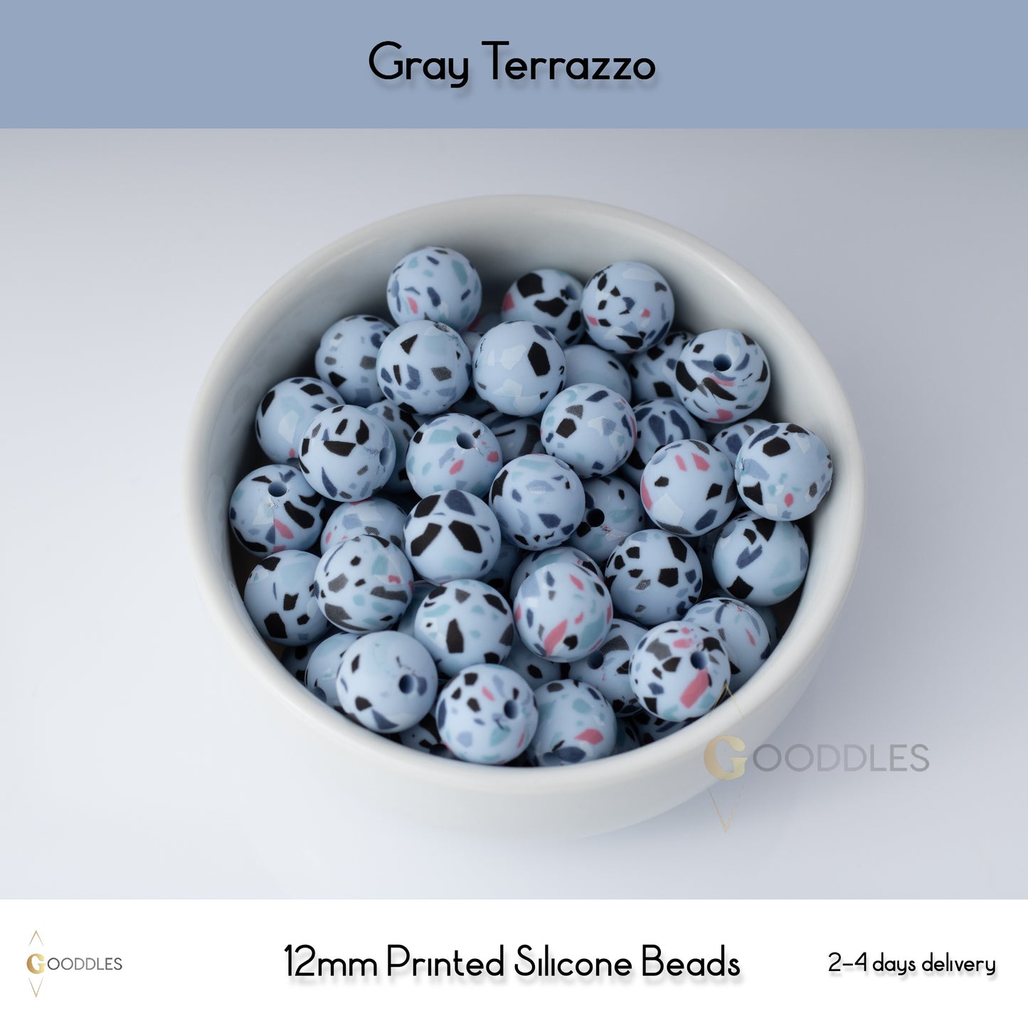 Gray Terrazzo Silicone Beads Printed Round Silicone Beads