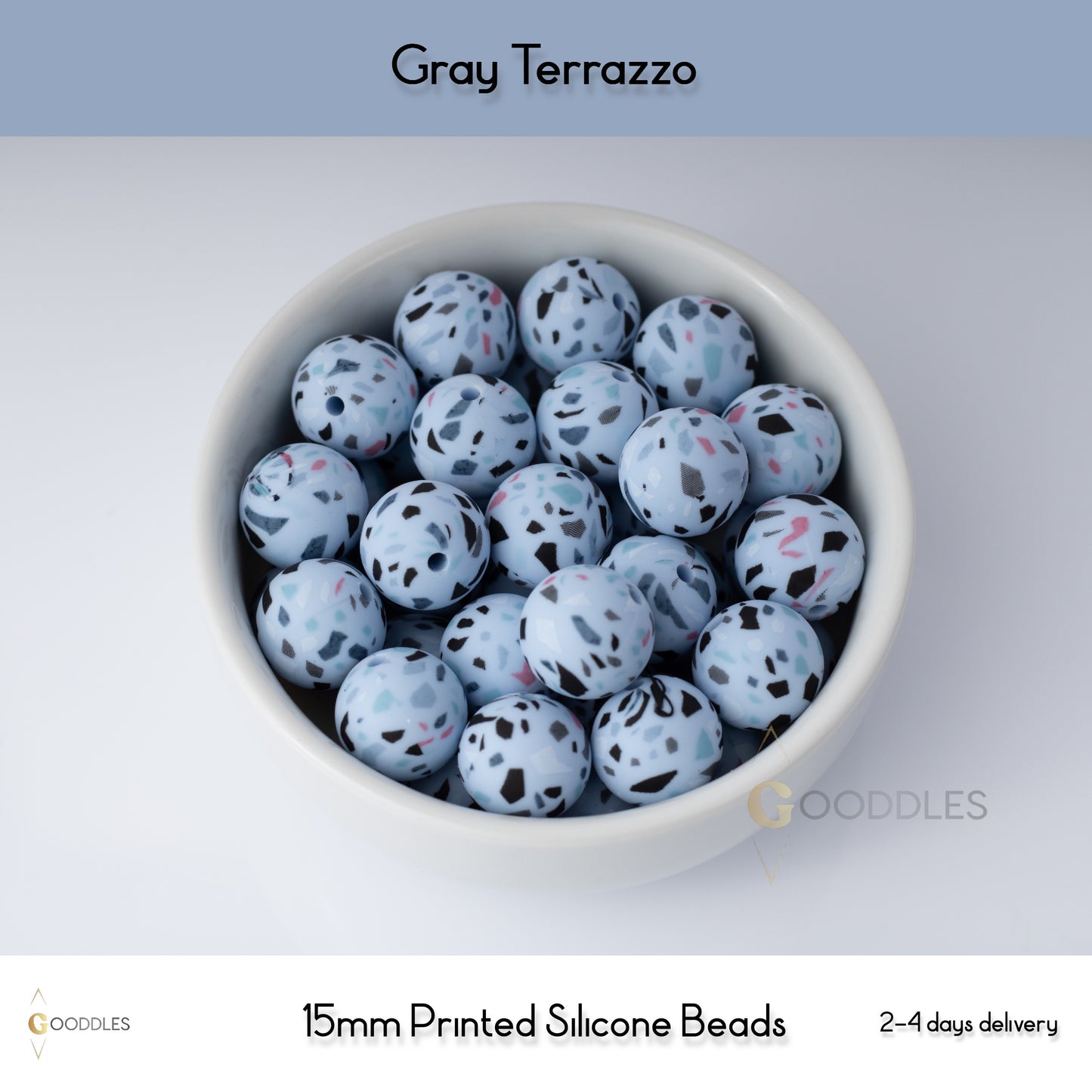 Gray Terrazzo Silicone Beads Printed Round Silicone Beads