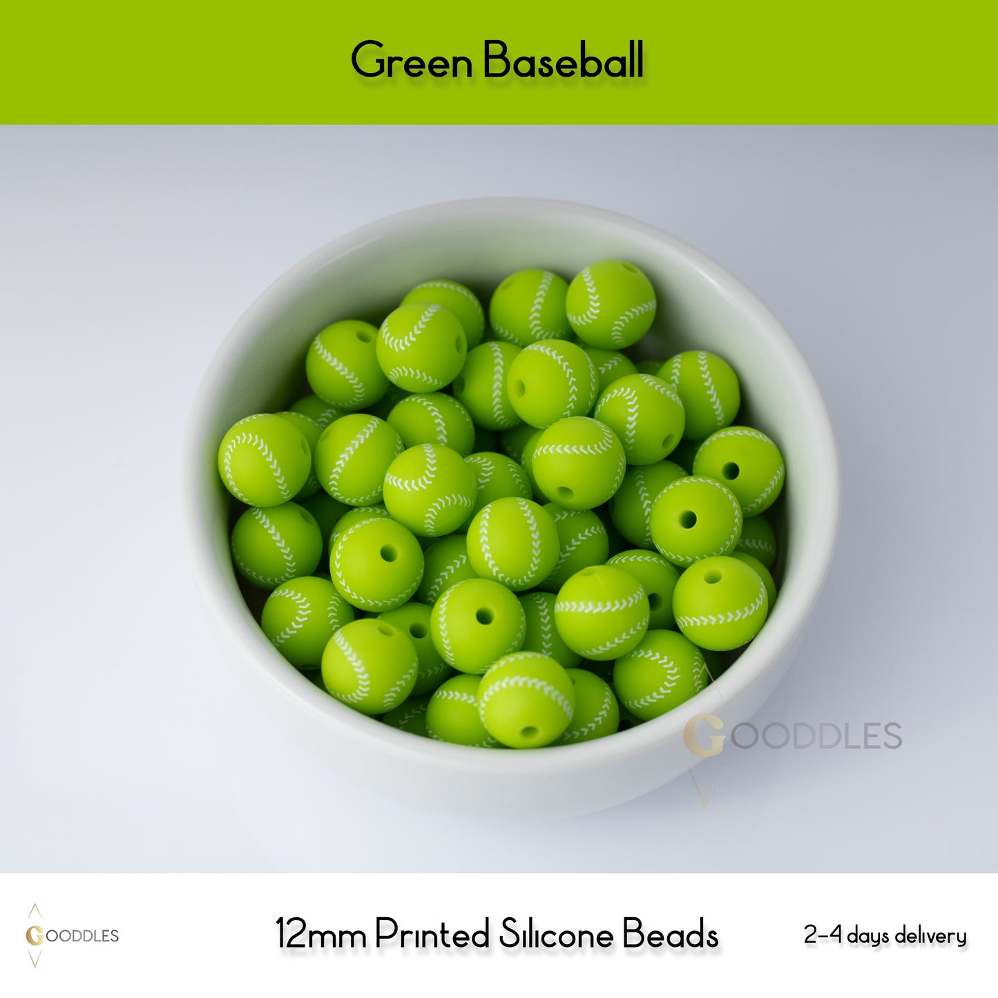 Green Baseball Silicone Beads Printed Round Silicone Beads
