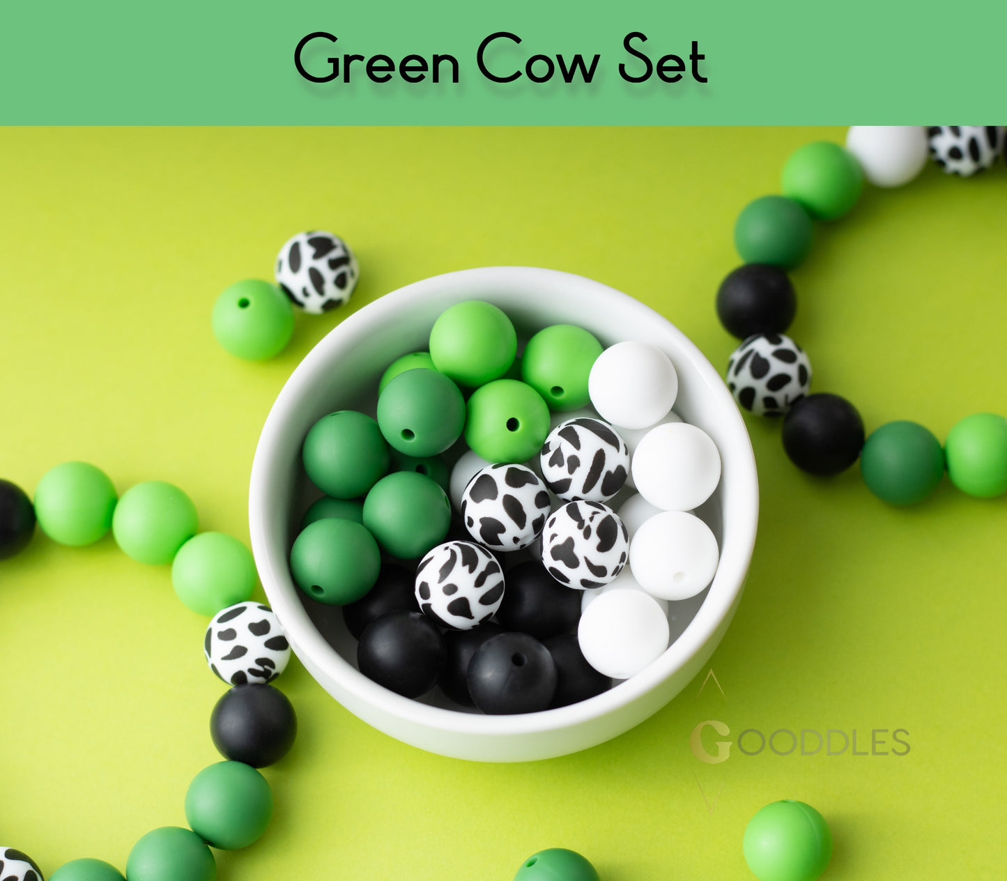 25pcs, Cow Silicone Bead Mix Round Silicone Beads