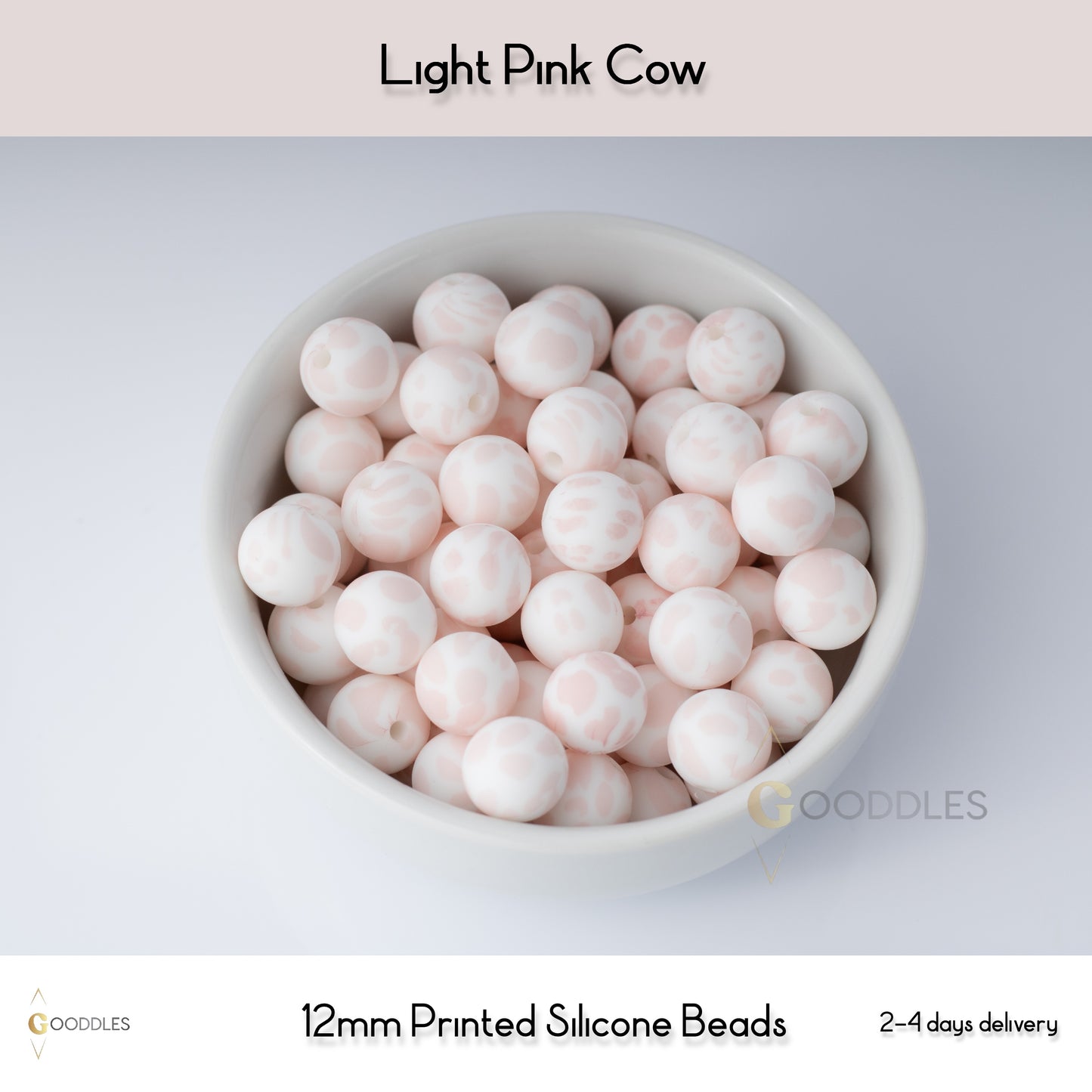 Light Pink Cow Silicone Beads Printed Round Silicone Beads