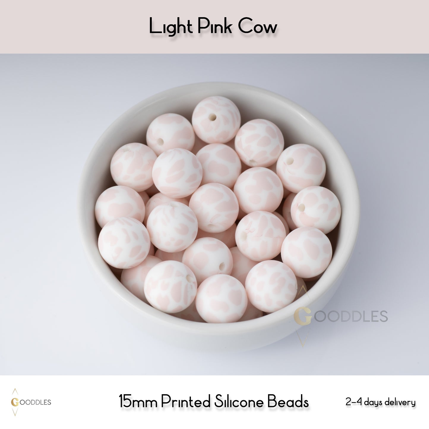 Light Pink Cow Silicone Beads Printed Round Silicone Beads