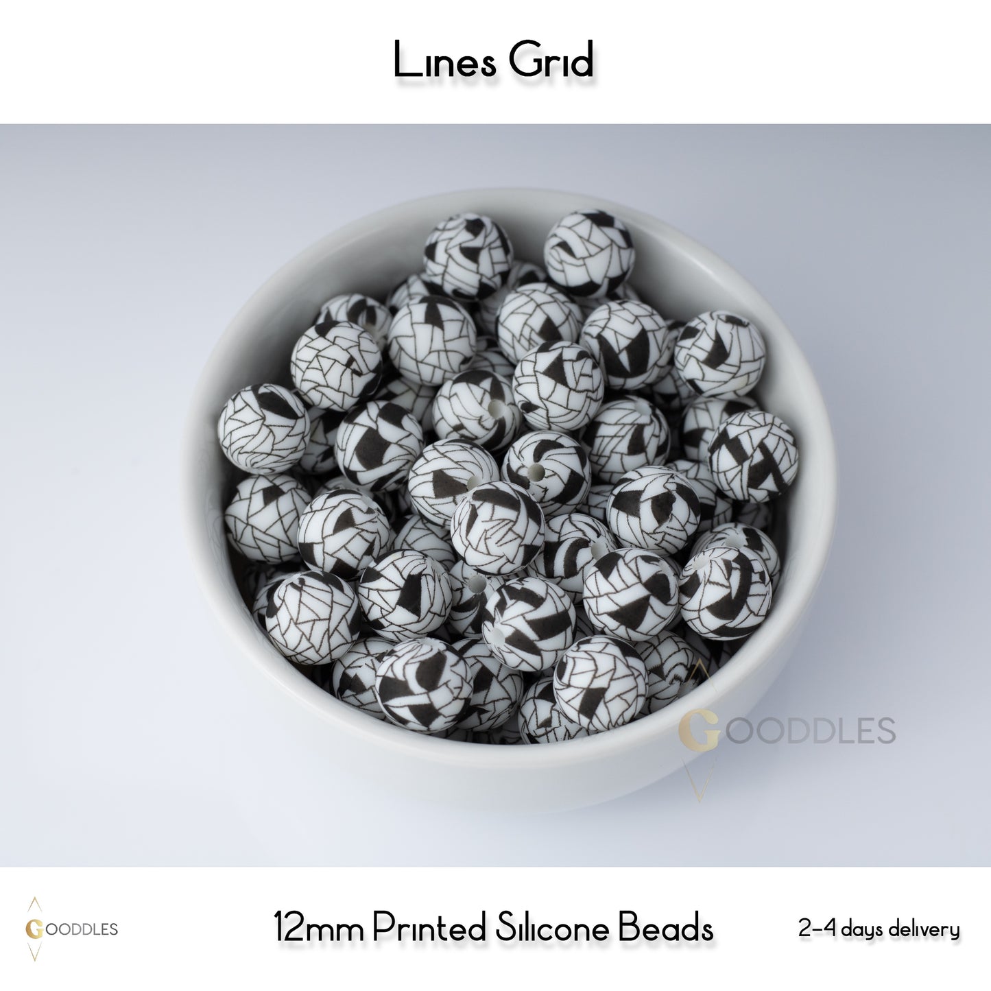 Lines Grid Silicone Beads Printed Round Silicone Beads