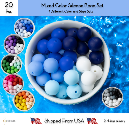 20pcs, Mixed Color Silicone Bead Set Round Silicone Beads