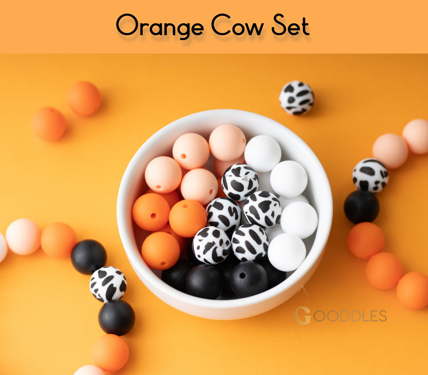 25pcs, Cow Silicone Bead Mix Round Silicone Beads