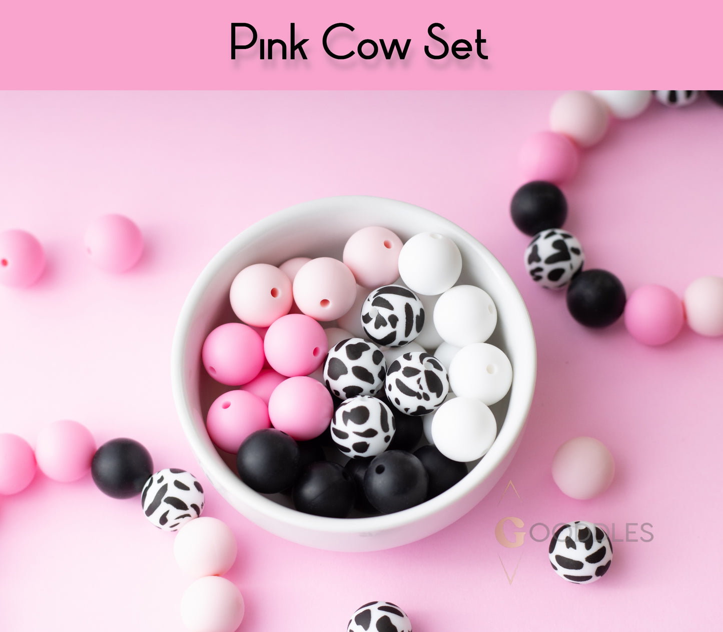 25pcs, Cow Silicone Bead Mix Round Silicone Beads