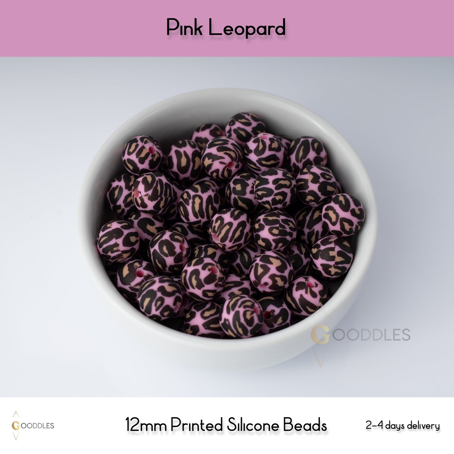 Pink Leopard Silicone Beads Printed Round Silicone Beads
