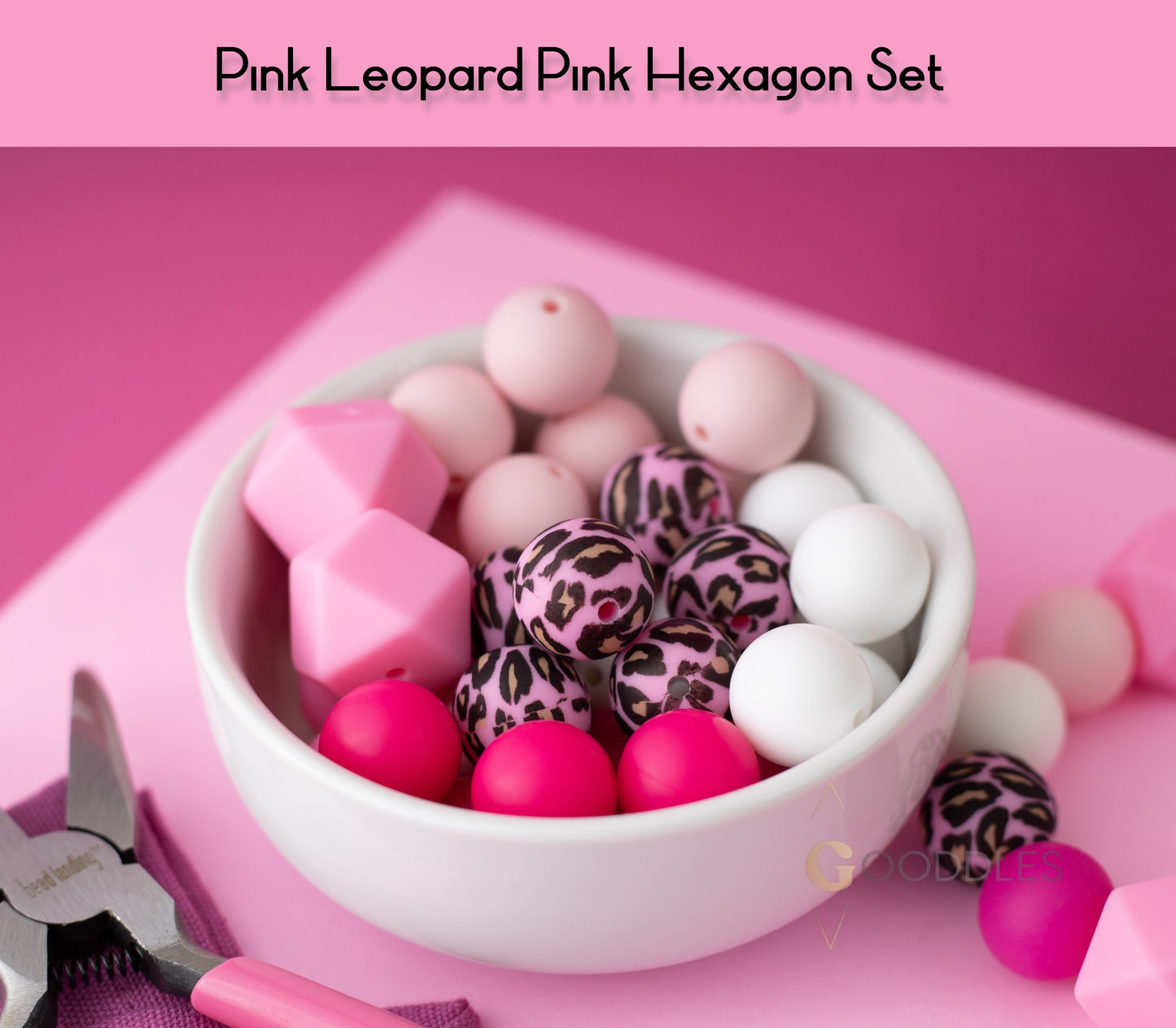 25pcs, Pink Leopard Silicone Bead Mix Round Silicone Beads