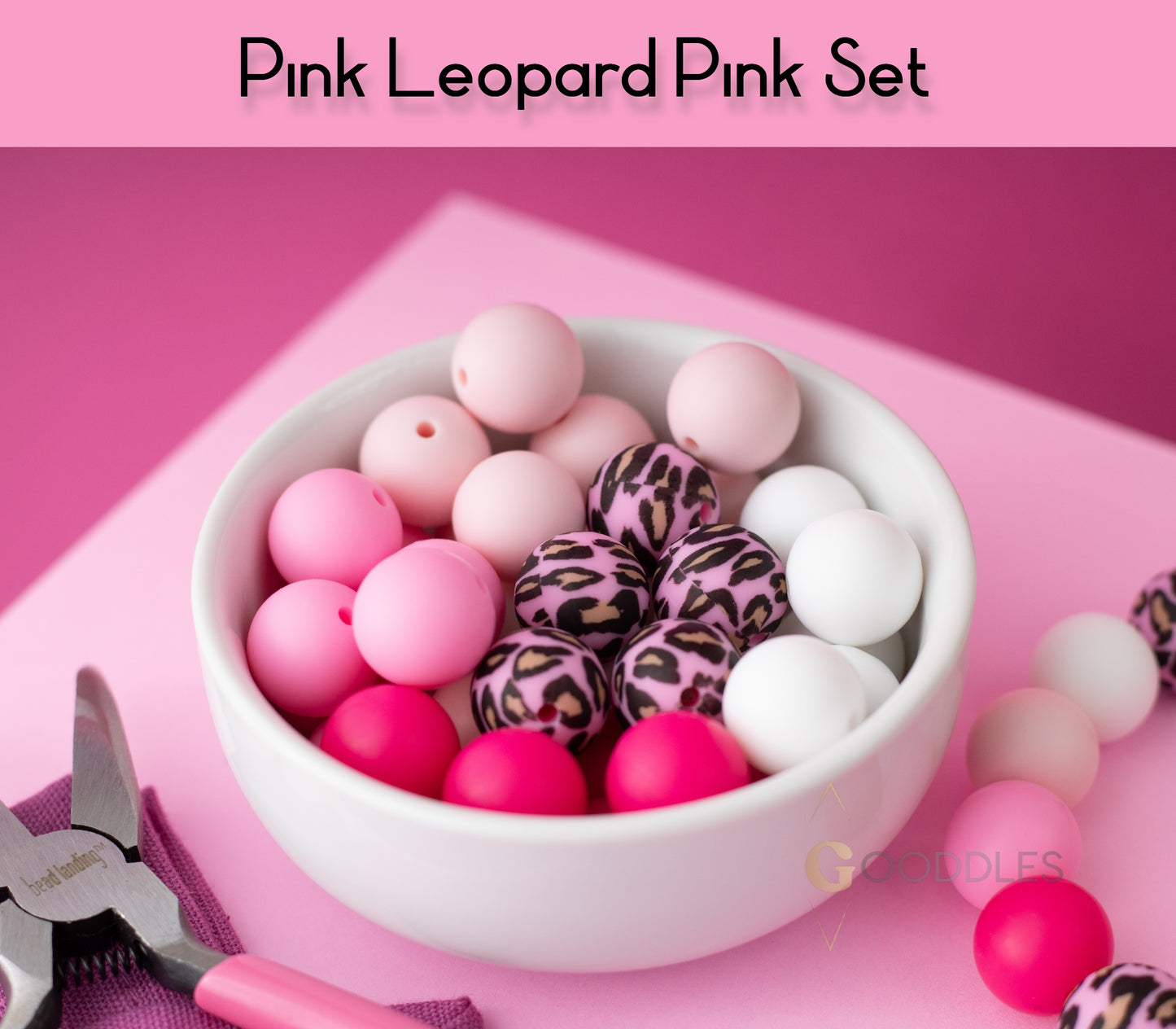 25pcs, Pink Leopard Silicone Bead Mix Round Silicone Beads