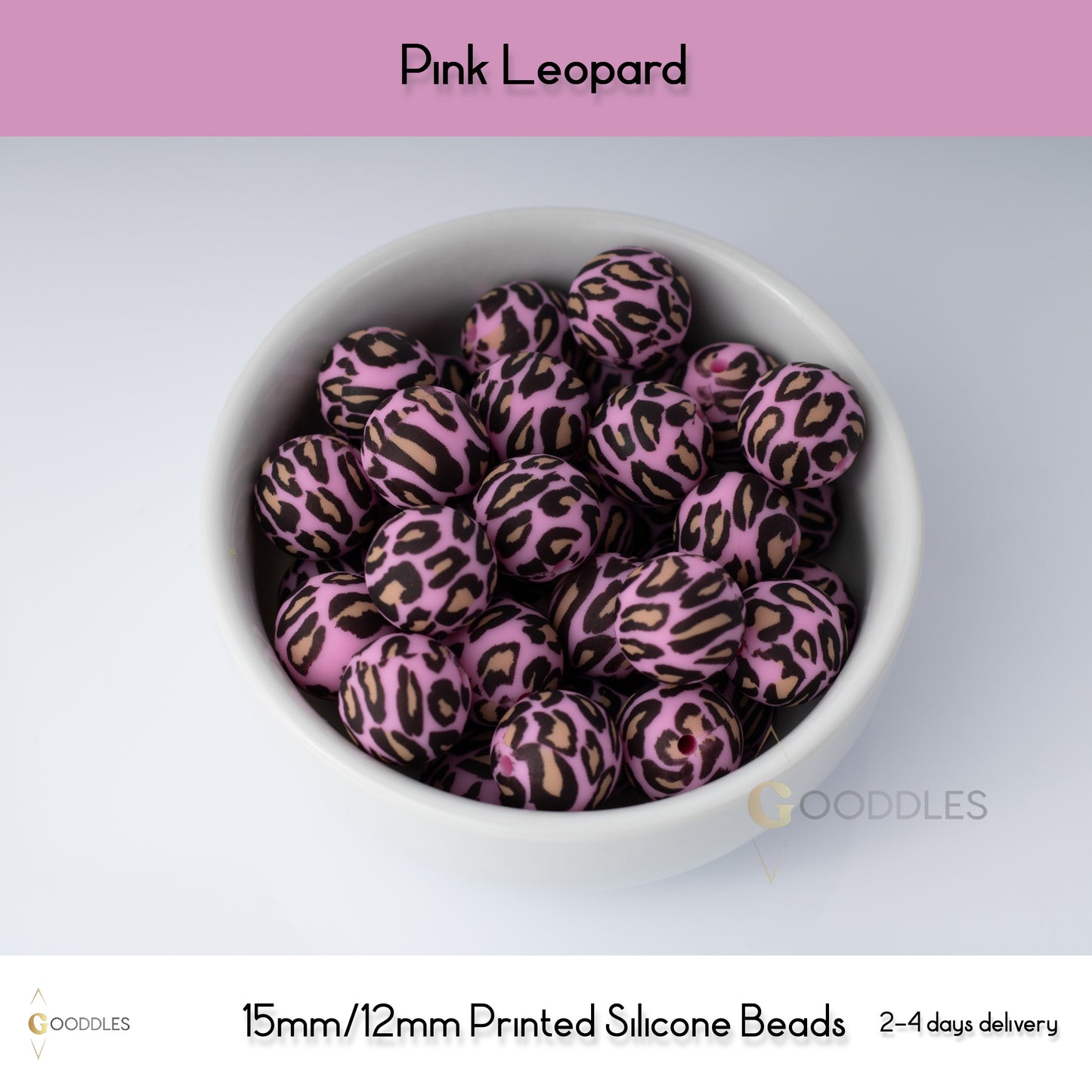 Pink Leopard Silicone Beads Printed Round Silicone Beads