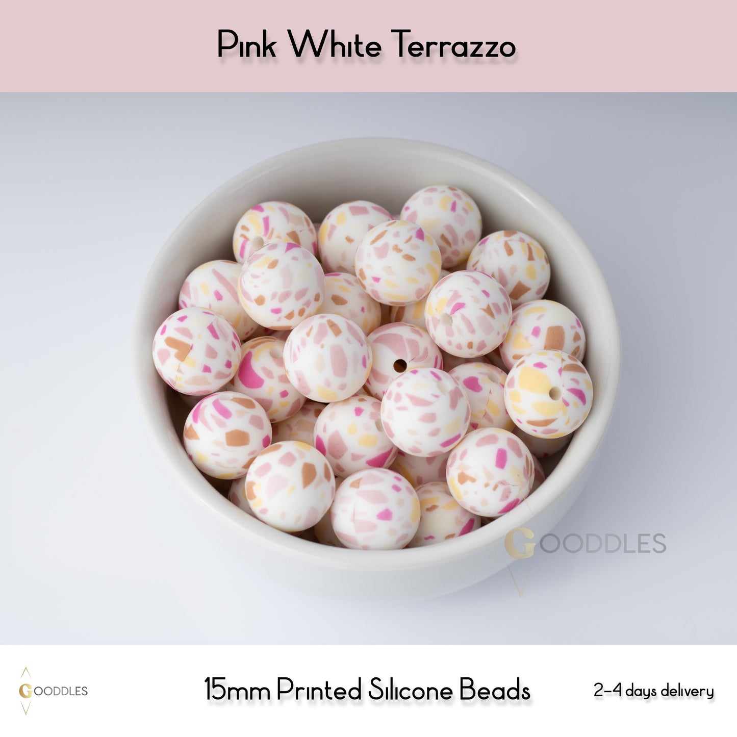 Pink White Terrazzo Silicone Beads Printed Round Silicone Beads