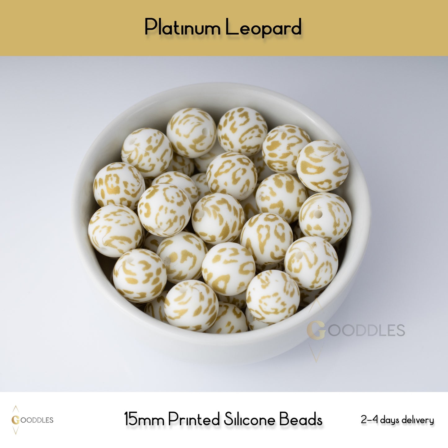 Platinum Leopard Silicone Beads Printed Round Silicone Beads