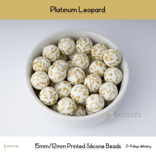 Platinum Leopard Silicone Beads Printed Round Silicone Beads