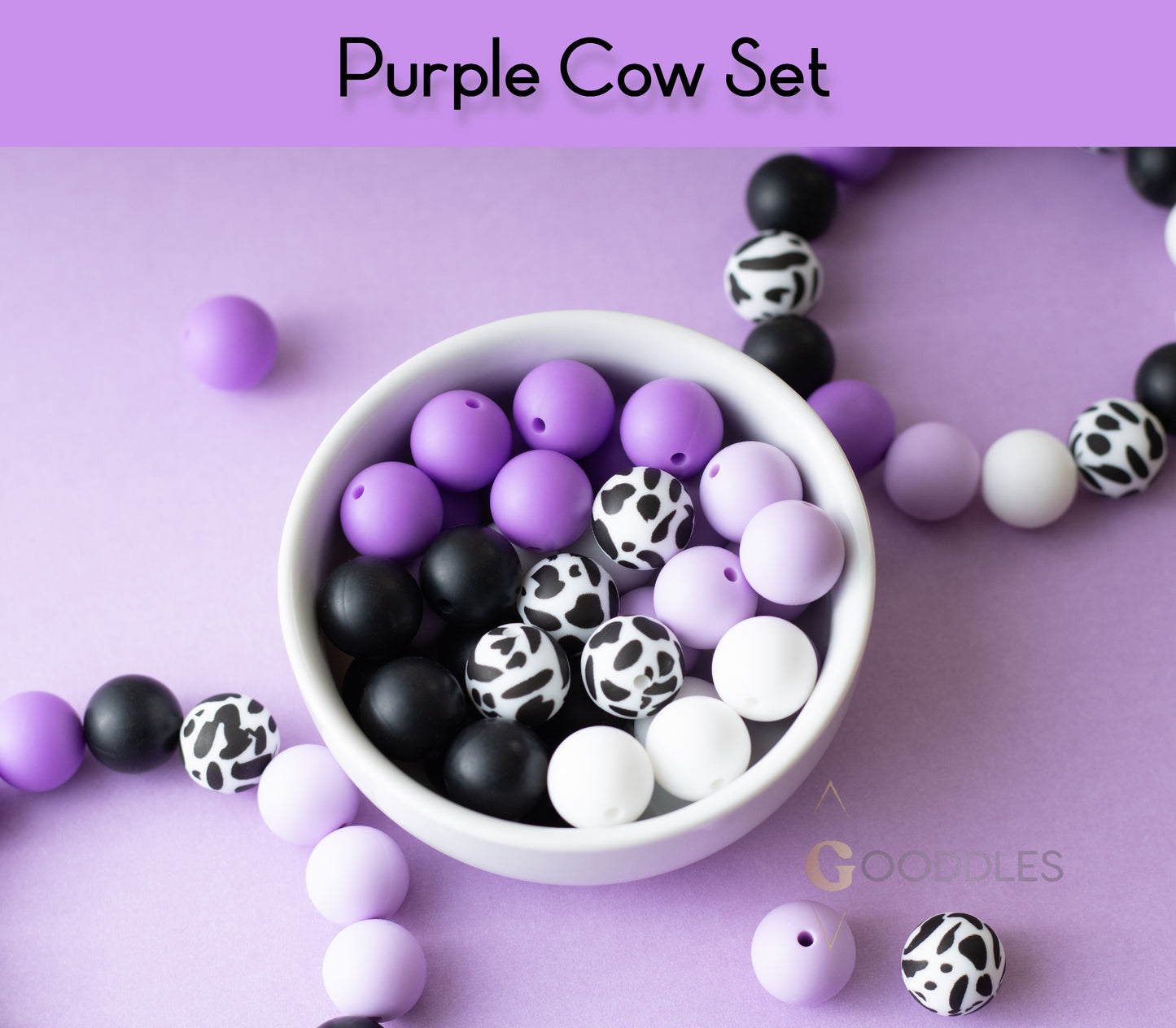 25pcs, Cow Silicone Bead Mix Round Silicone Beads