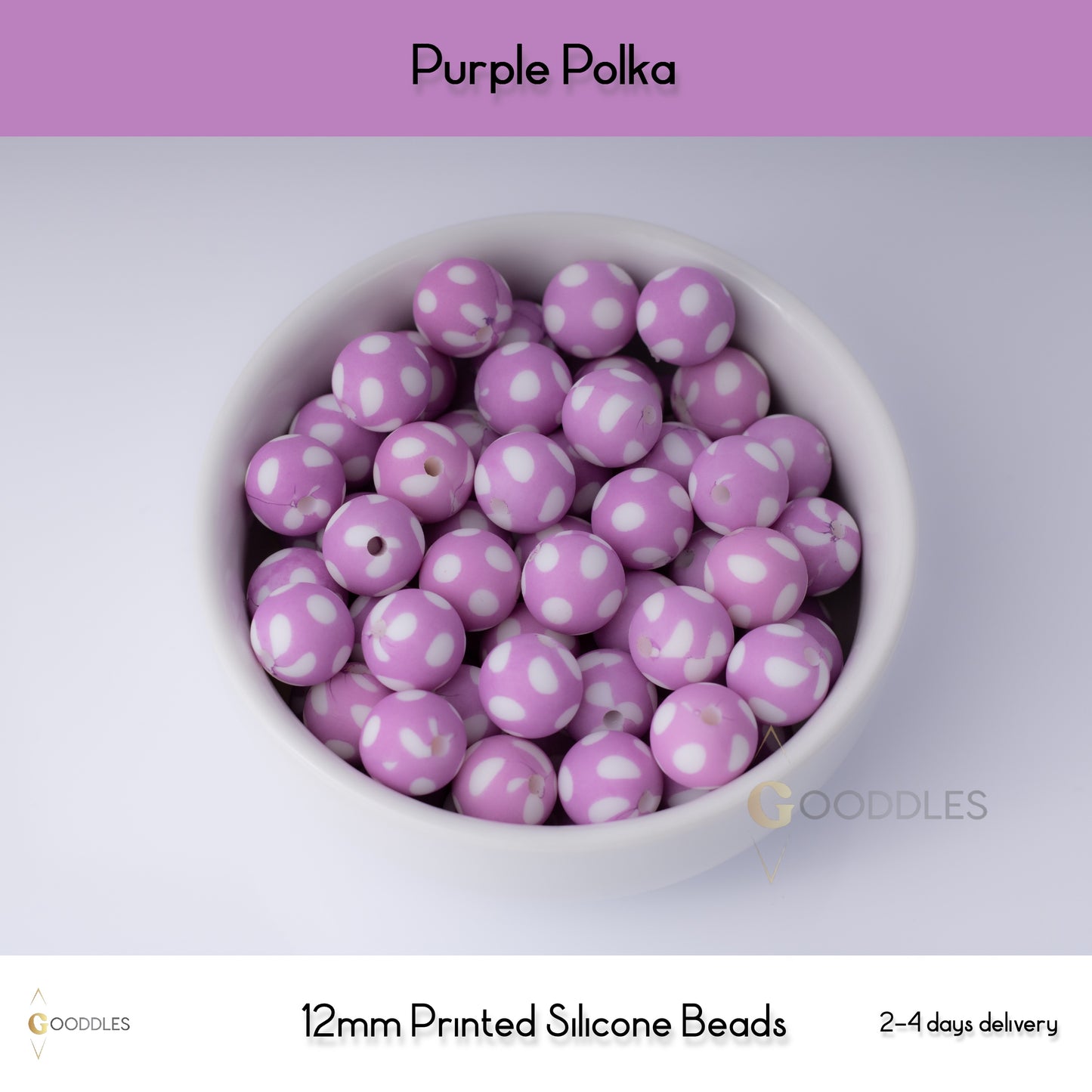 Purple Polka Silicone Beads Printed Round Silicone Beads